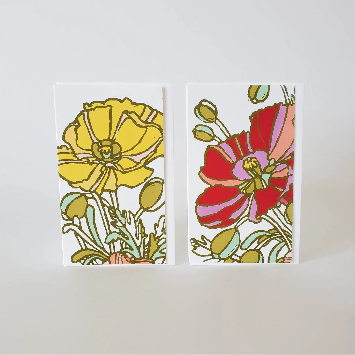 Yellow & Pink Poppy Mini Note Card Set of 8 Gift Tags