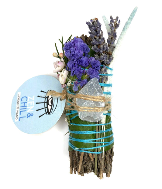 "ZEN & CHILL" Lavender Smudge Stick Wand + Celestite - 4"
