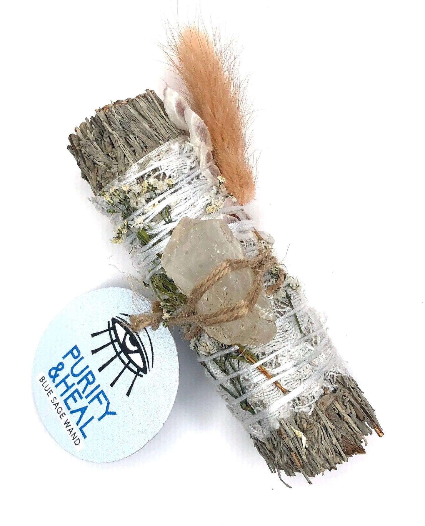 "PURIFY & HEAL" Blue Sage Smudge Stick + Girasol Opal - 4"