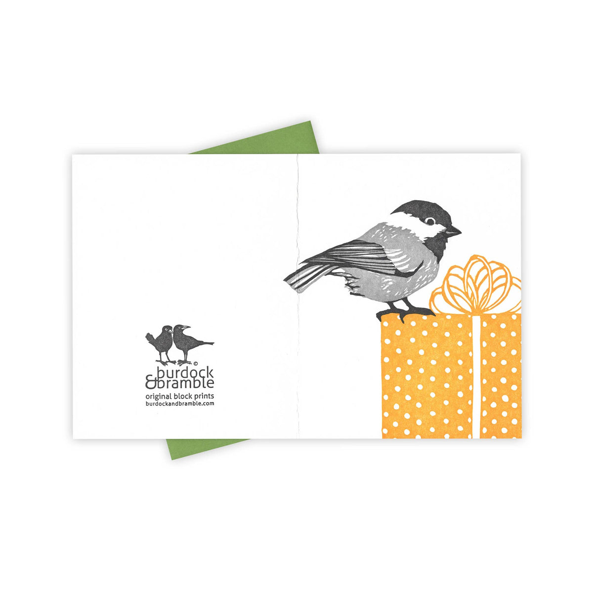 Pretty Present Chickadee Letterpress Greeting Card