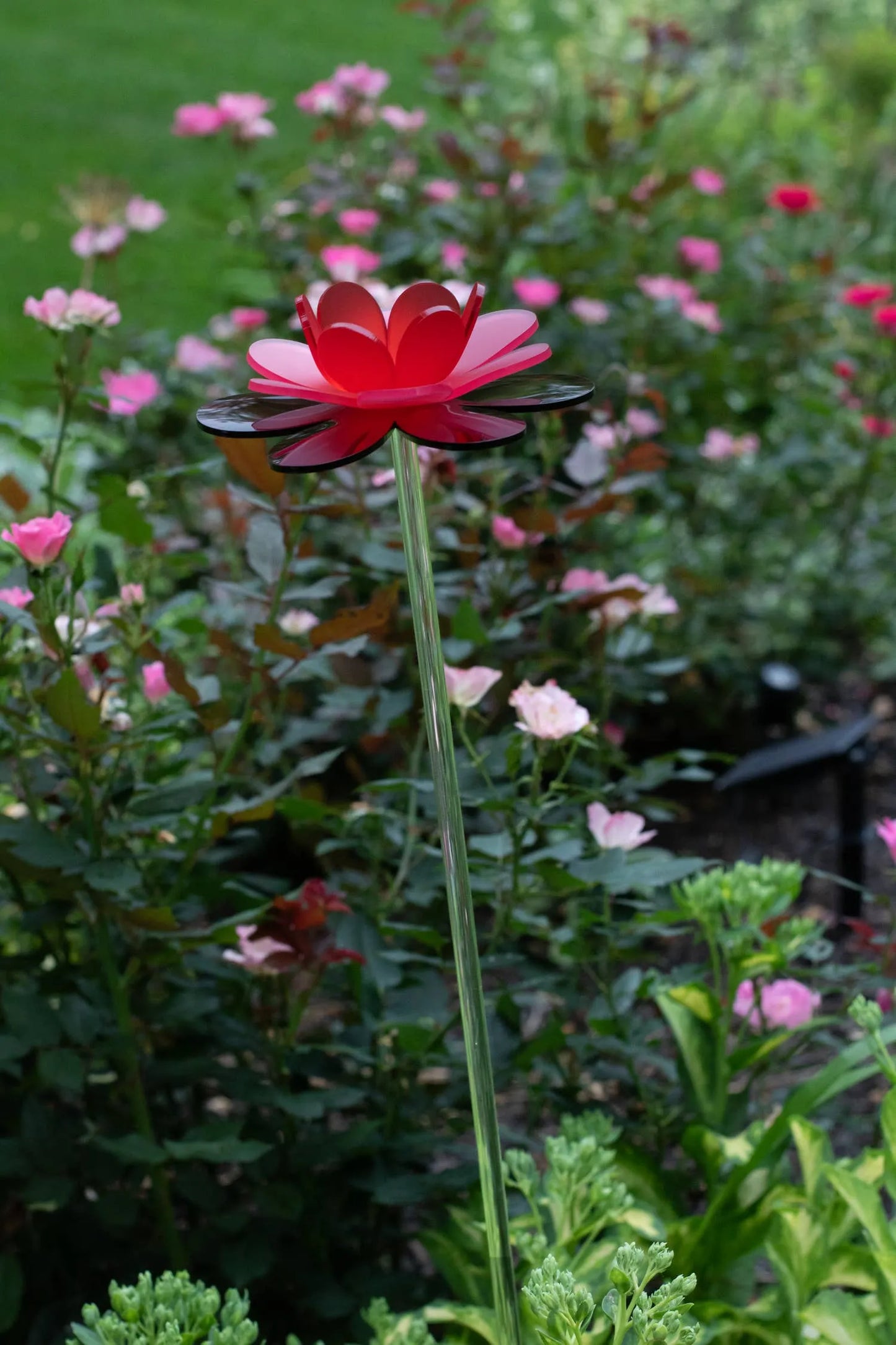 Handmade red flower stake - Ruby lotus spring decor