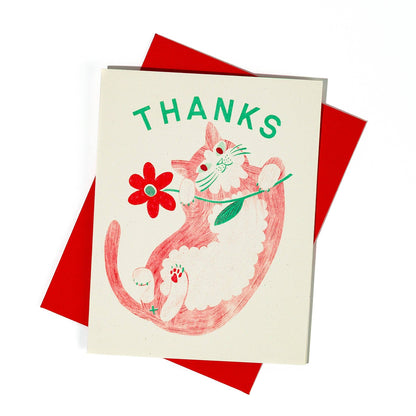 Thanks Cat & Flower Greeting Card