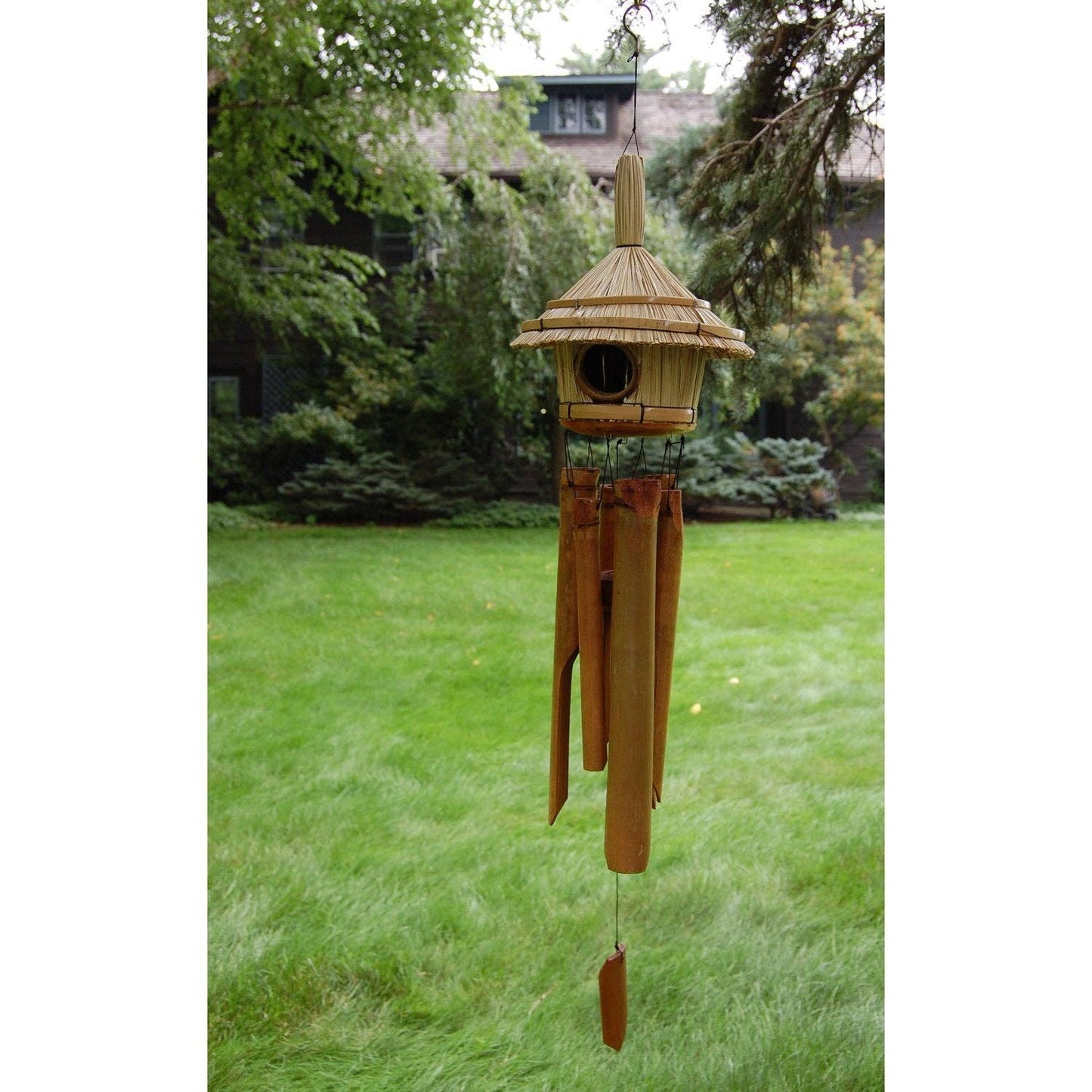 32 in. Woodstock Thatched Roof Birdhouse Bamboo Chime