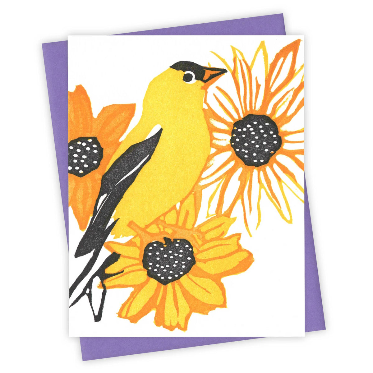 Flower Garden Goldfinch Letterpress Greeting Card