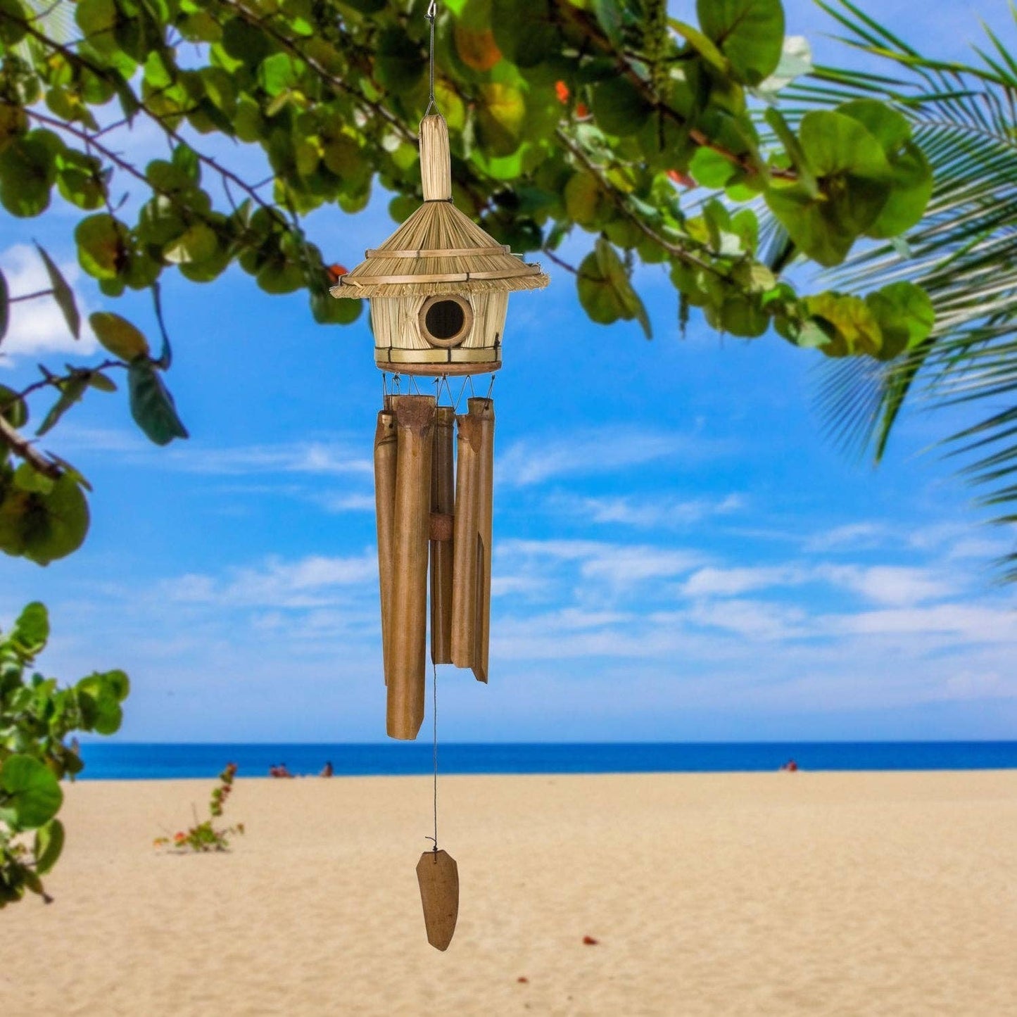 32 in. Woodstock Thatched Roof Birdhouse Bamboo Chime