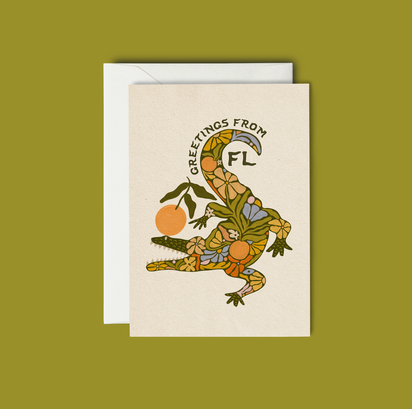 Greetings From Florida Floral Gator Greeting Card
