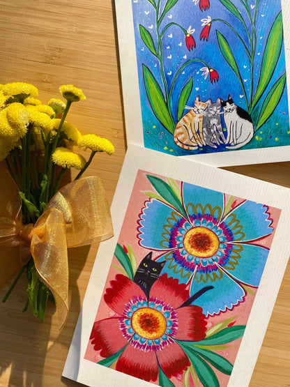 Cats and Blooms Card Set (Blank Inside)