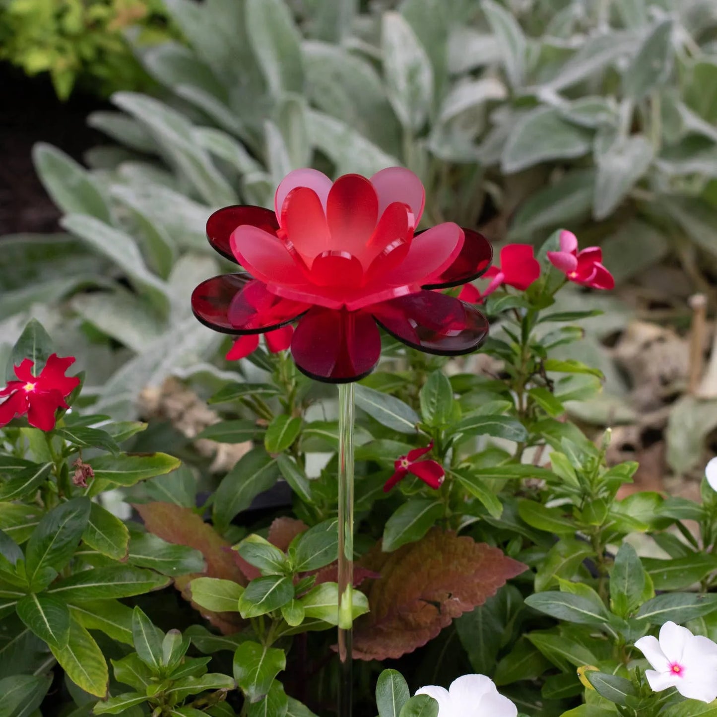Handmade red flower stake - Ruby lotus spring decor