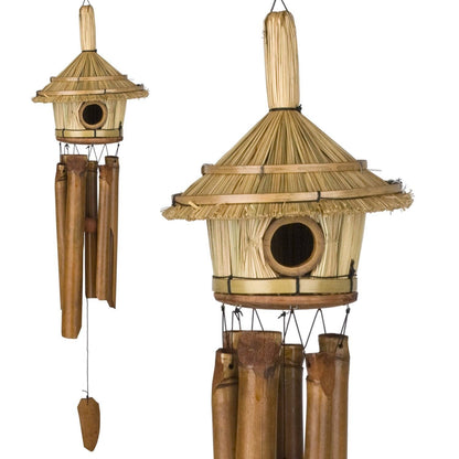 32 in. Woodstock Thatched Roof Birdhouse Bamboo Chime