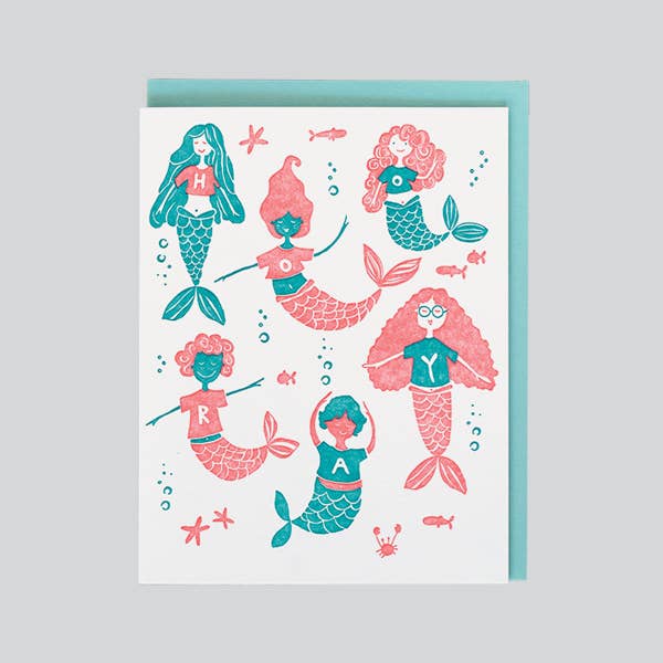 Hooray for Mermaids Letterpress Birthday Card