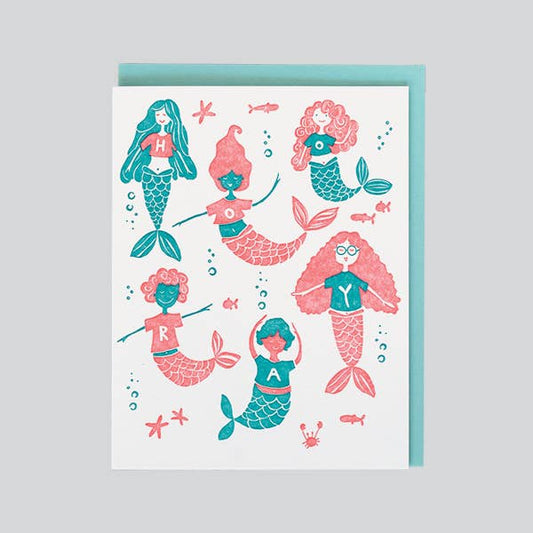 Hooray for Mermaids Letterpress Birthday Card