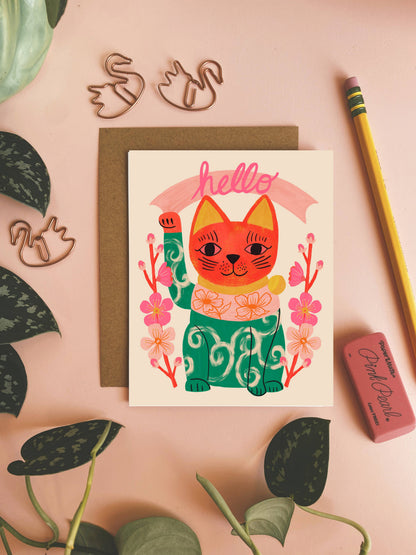 Hello Japanese Cat Note Card