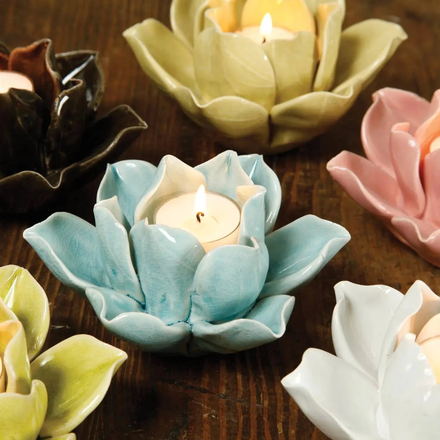Lotus Tea Light Holder - Teal