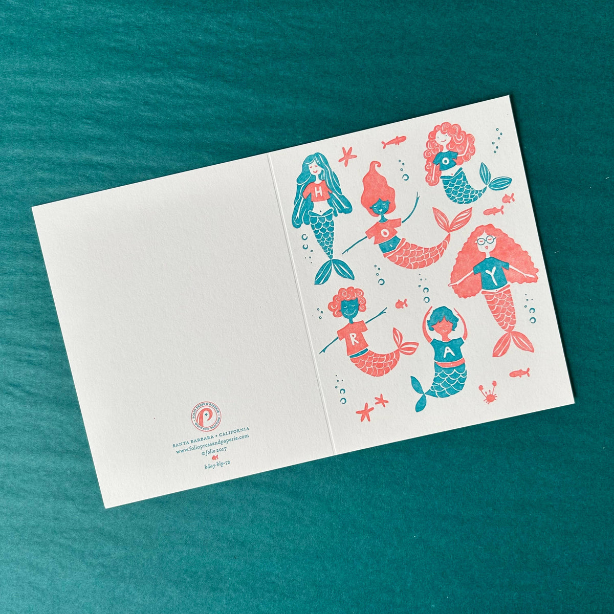 Hooray for Mermaids Letterpress Birthday Card