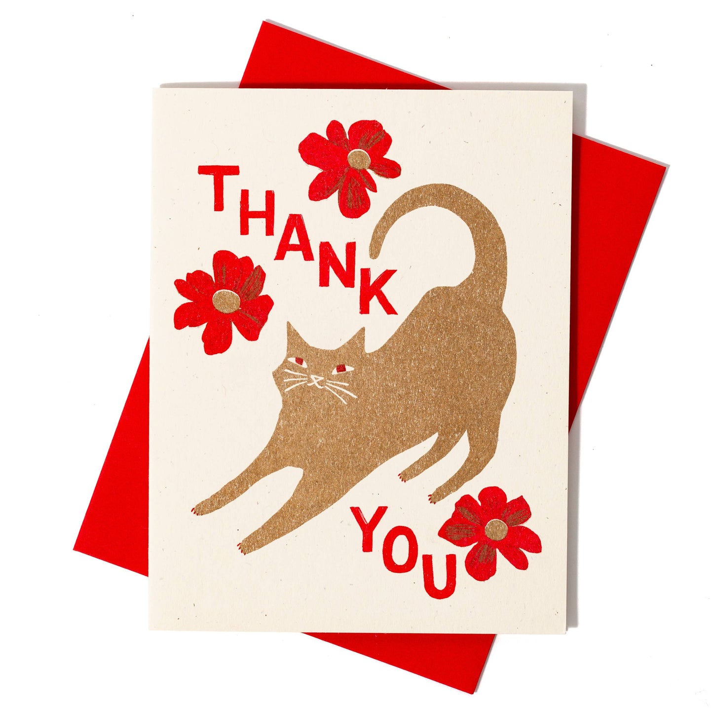 Thank You Cat With Blossoms Greeting Card