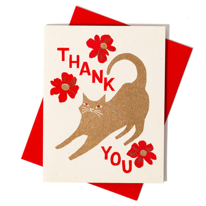 Thank You Cat With Blossoms Greeting Card