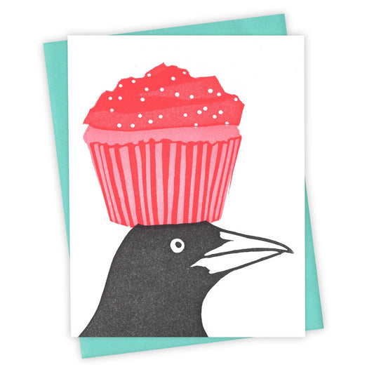 Cupcake Grackle Letterpress Birthday Greeting Card