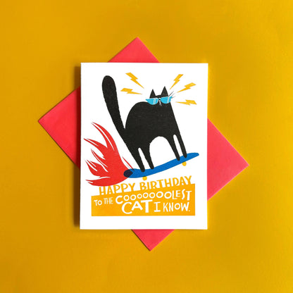 Cool Skateboard Cat Birthday Card