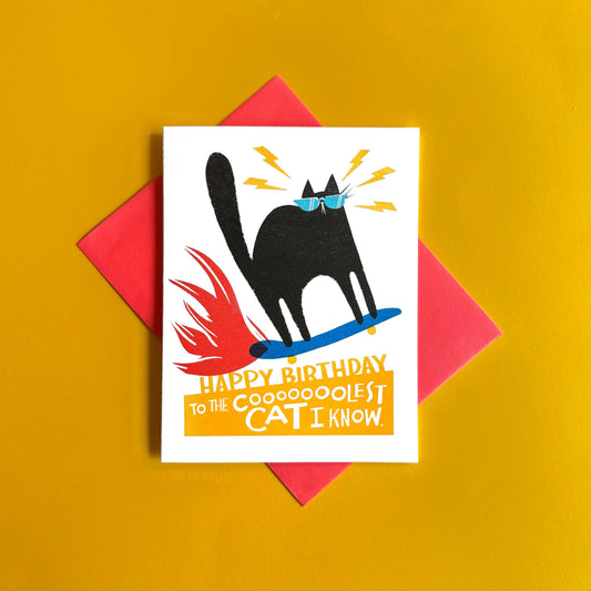 Cool Skateboard Cat Birthday Card