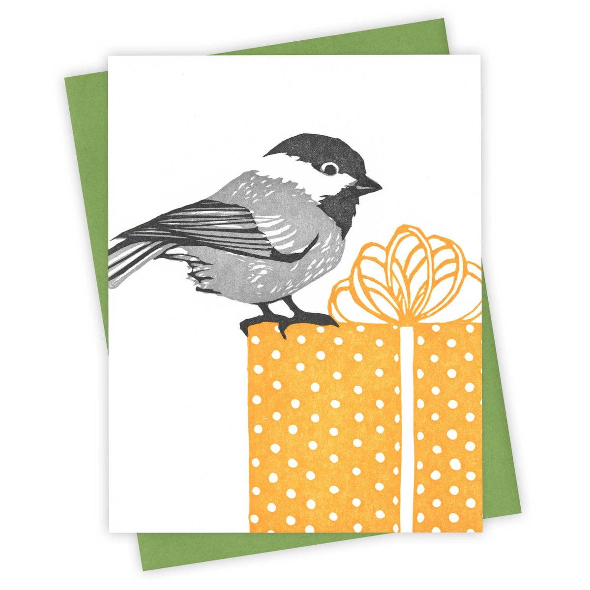 Pretty Present Chickadee Letterpress Greeting Card