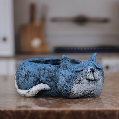 Blue Sleeping Cat Blobhouse® Planter
