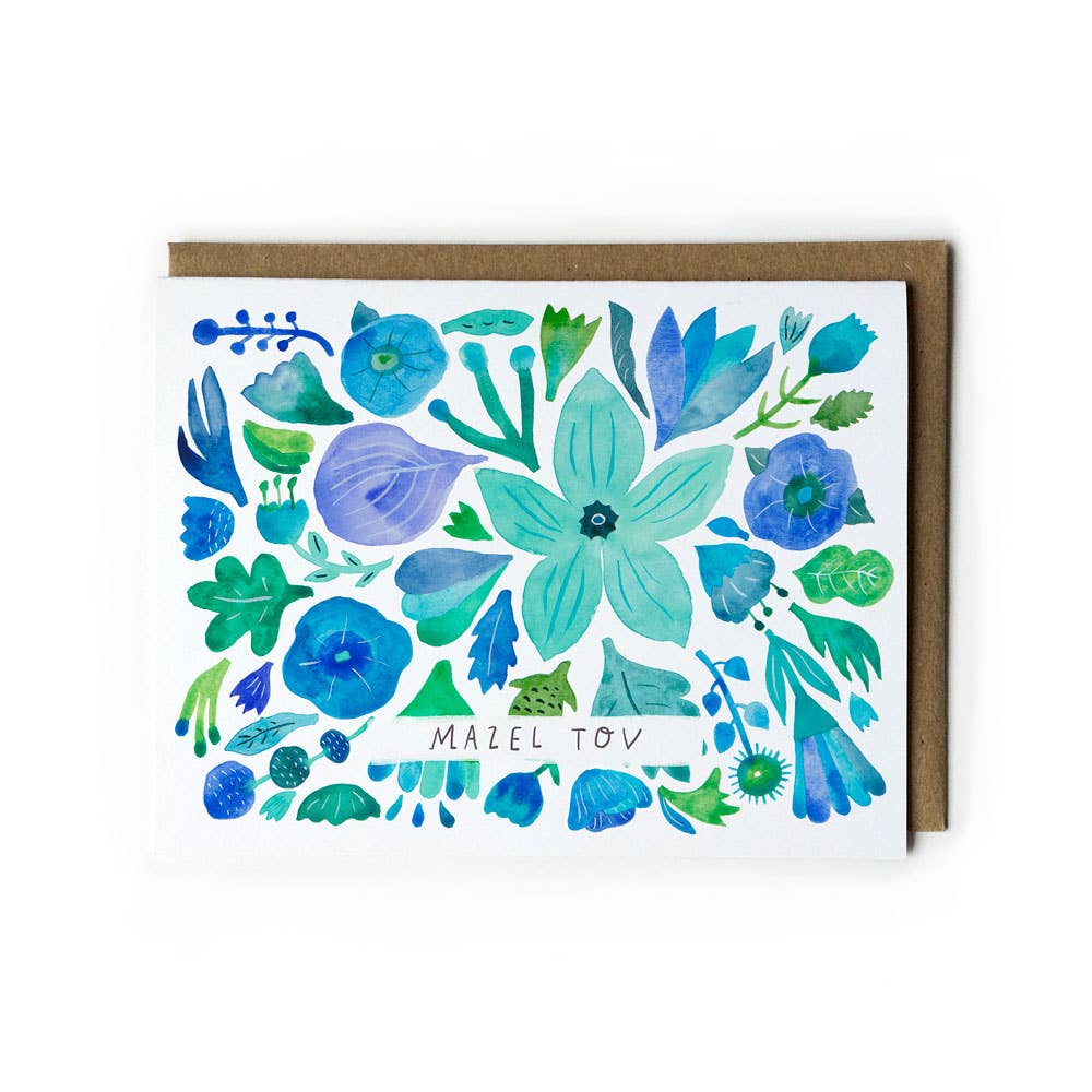 Blue Flower Mazel Tov Greeting Card