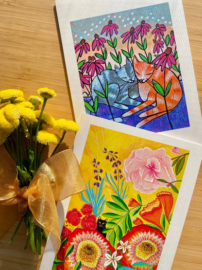 Cats and Blooms Card Set (Blank Inside)