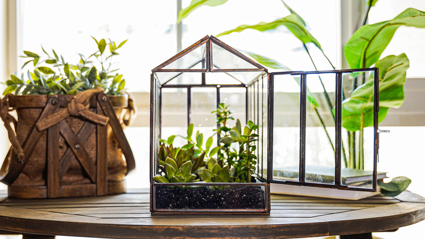 Greenhouse Glass and Metal Terrarium Bronze 10 x 7 x 10