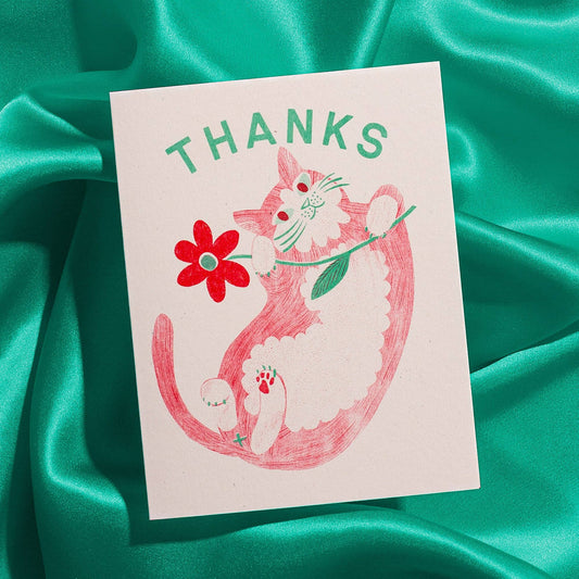 Thanks Cat & Flower Greeting Card