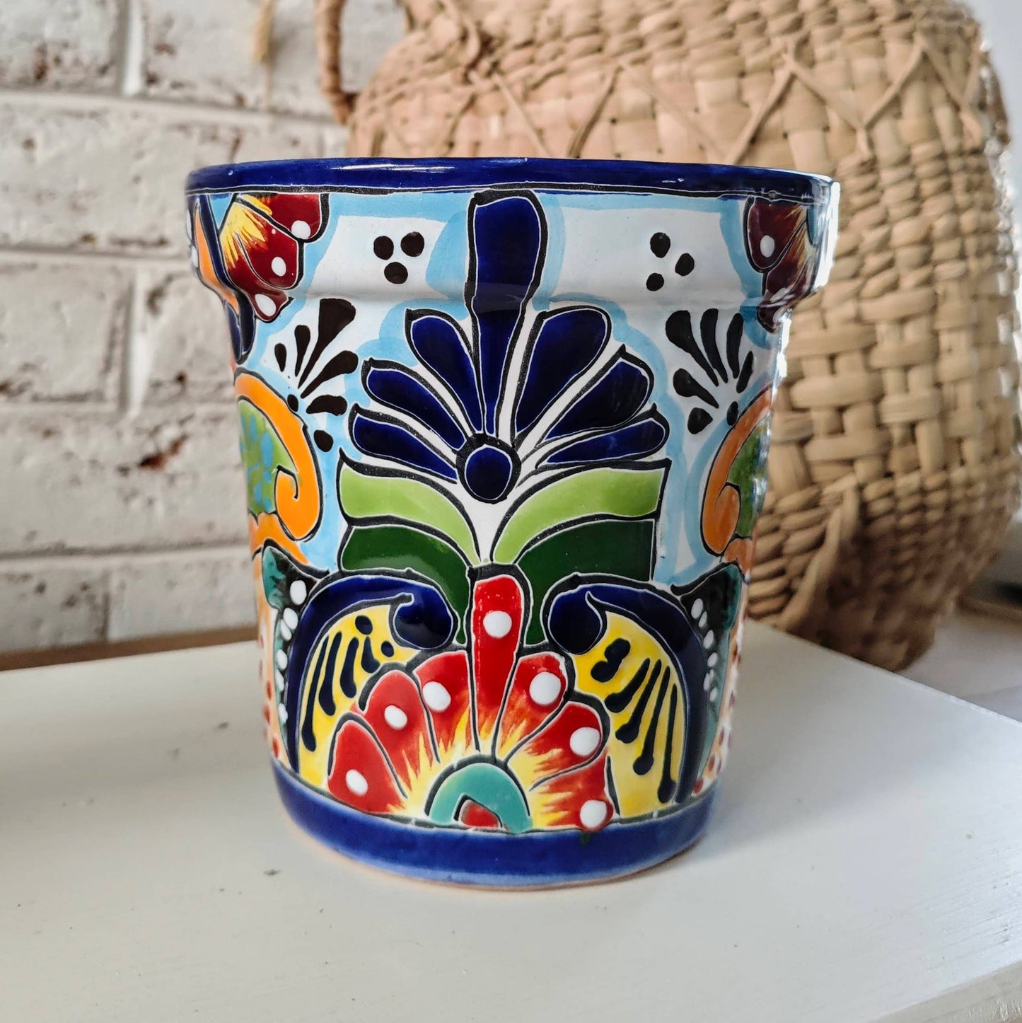 Mexican Talavera Classic Tapered Clay Flower Pot