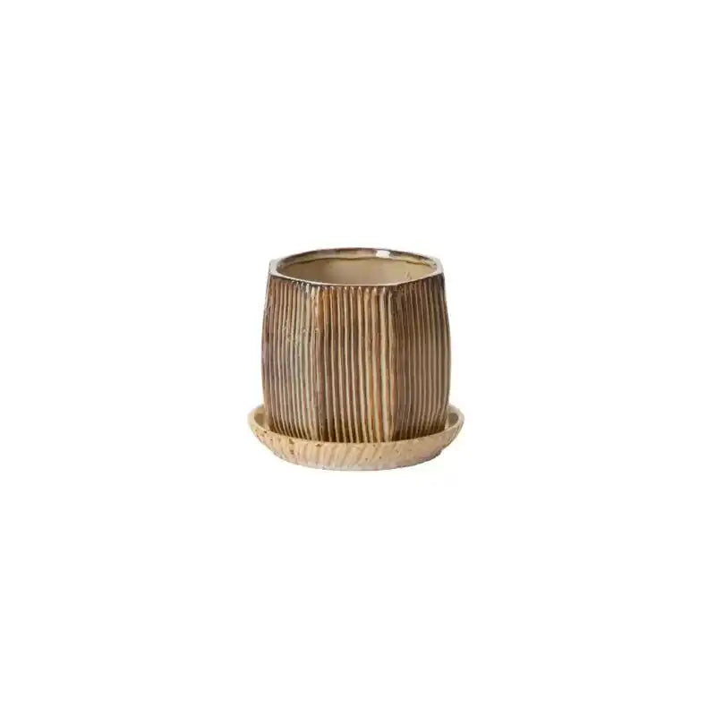 Carved Pot With Saucer