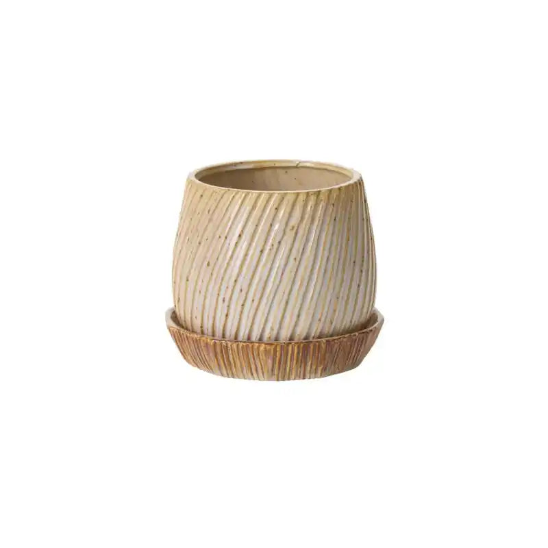 Carved Pot With Saucer