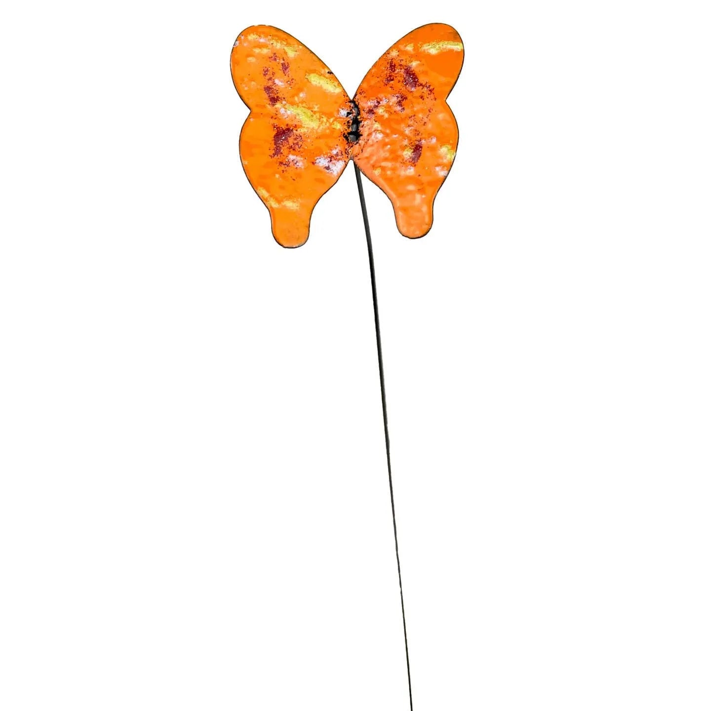 Orange butterfly garden stake with metal rod for plant pots or outdoor decor