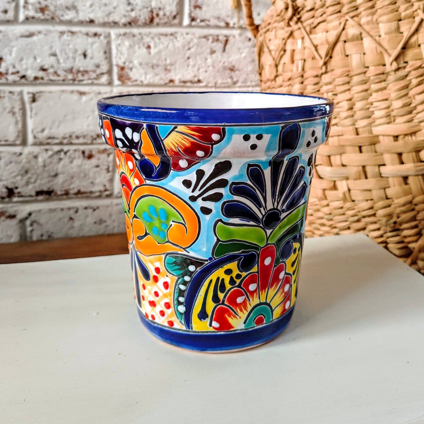 Mexican Talavera Classic Tapered Clay Flower Pot