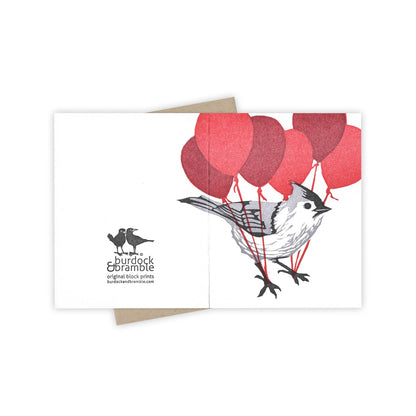 Up and Away Titmouse Letterpress Greeting Card