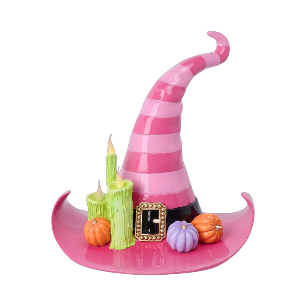 Pink Striped Witch Hat with LED Candles