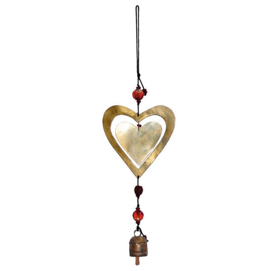 Decorative heart-shaped hanging ornament with beads on a white background
