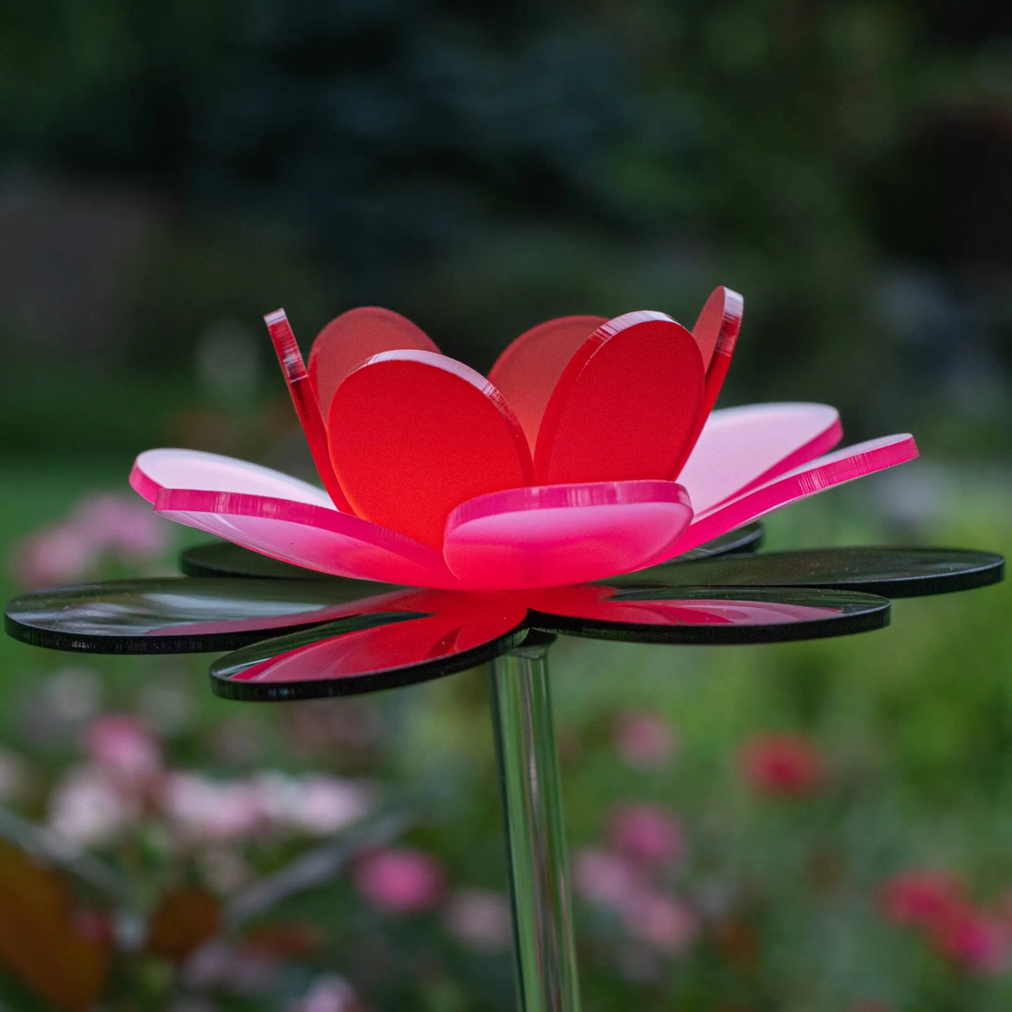 Handmade red flower stake - Ruby lotus spring decor