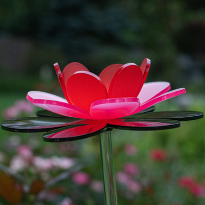 Handmade red flower stake - Ruby lotus spring decor