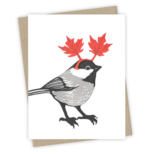 Leaf Ears Chickadee Letterpress Greeting Card
