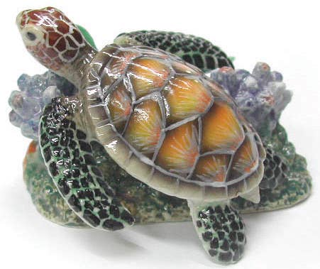 Porcelain Sea Turtle on Coral Figurine