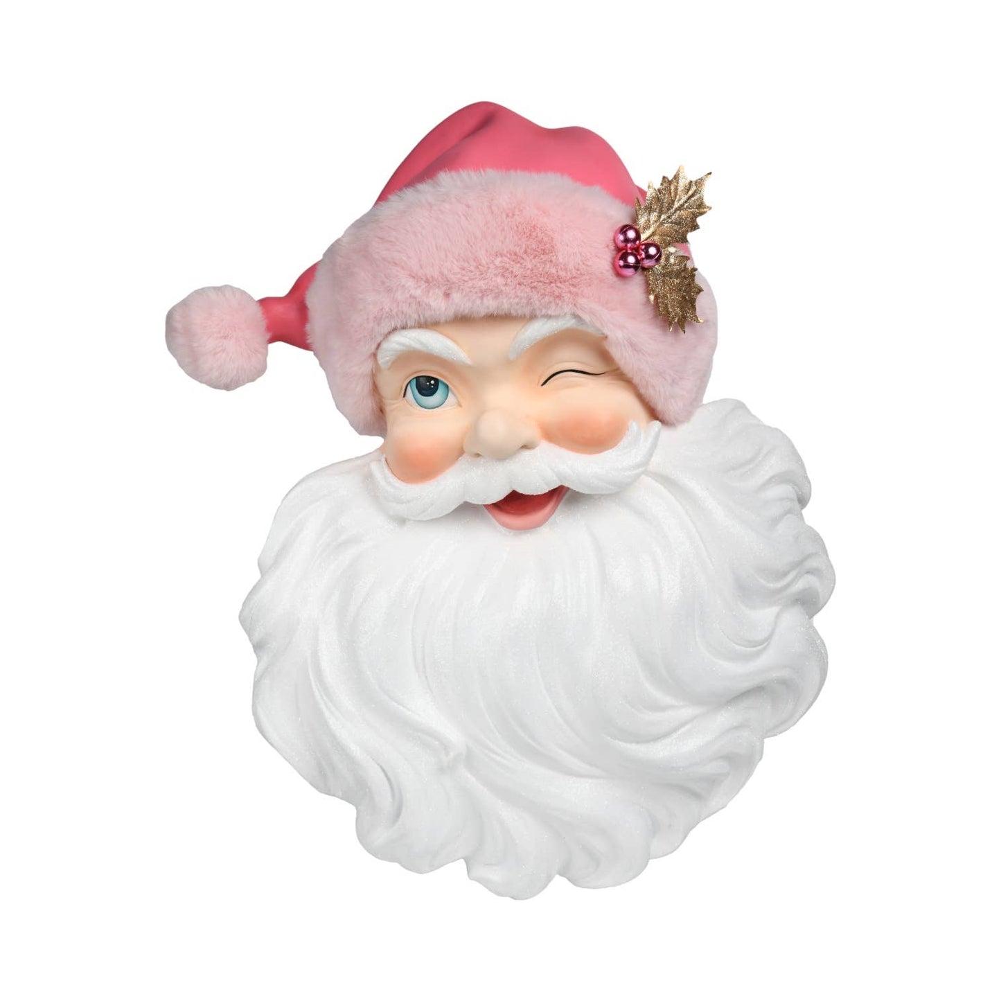Santa Head with Pink Fur Hat Wall Décor
