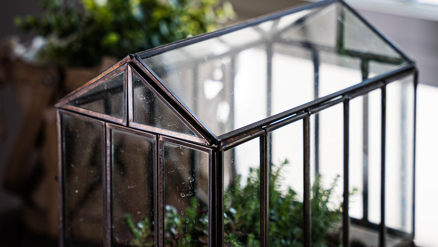 Greenhouse Glass and Metal Terrarium Bronze 10 x 7 x 10