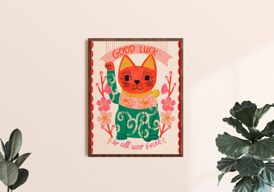 Japanese Lucky Cat Art Print