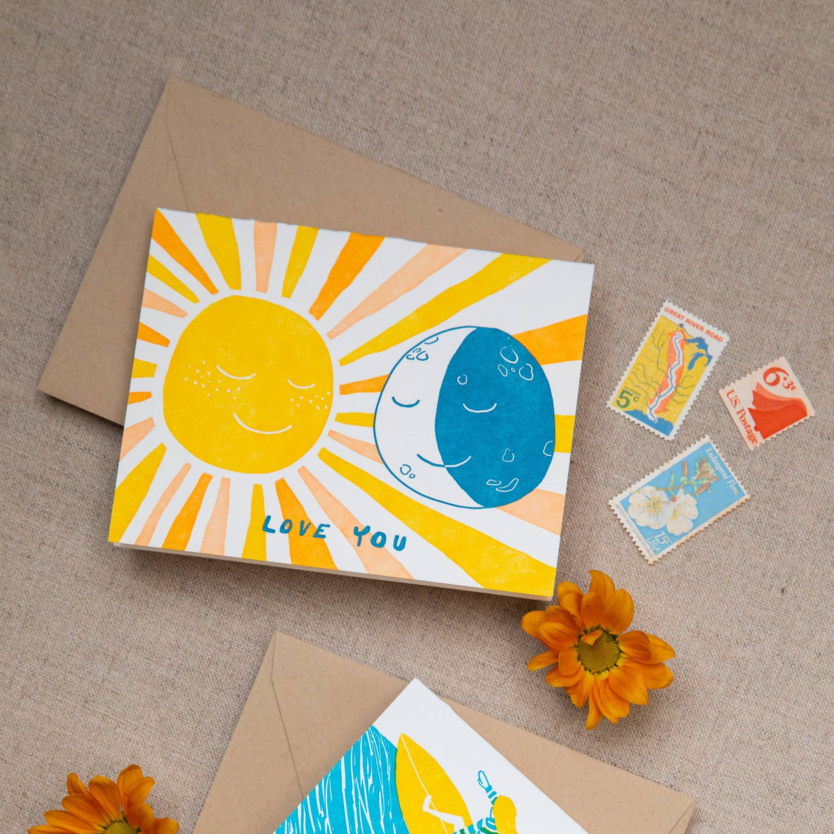 Sun and Moon Love Letterpress Greeting Card