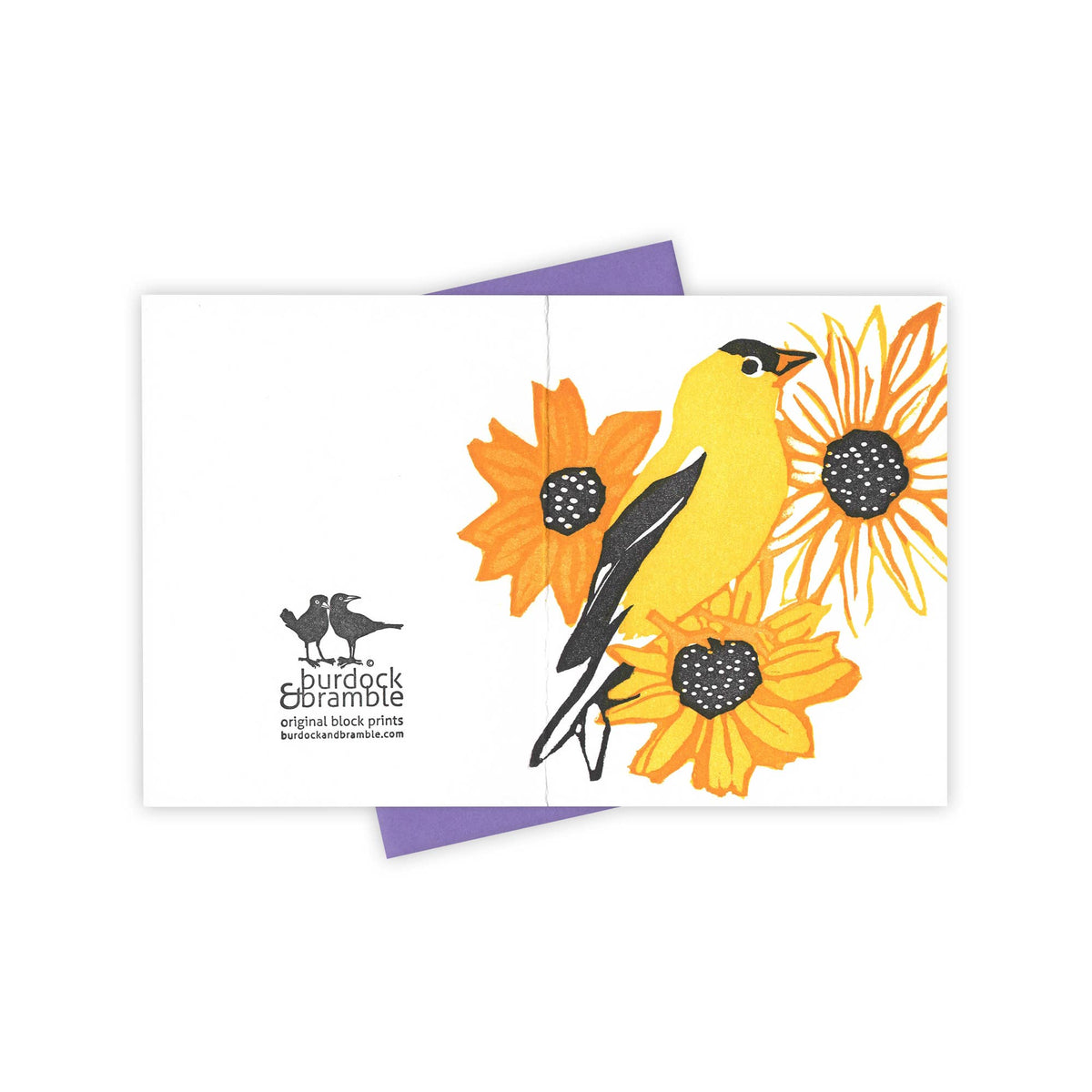Flower Garden Goldfinch Letterpress Greeting Card