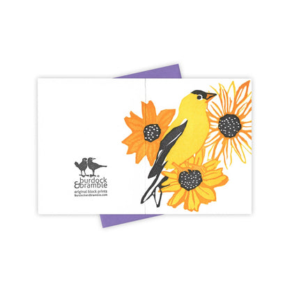 Flower Garden Goldfinch Letterpress Greeting Card