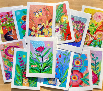 Cats and Blooms Card Set (Blank Inside)