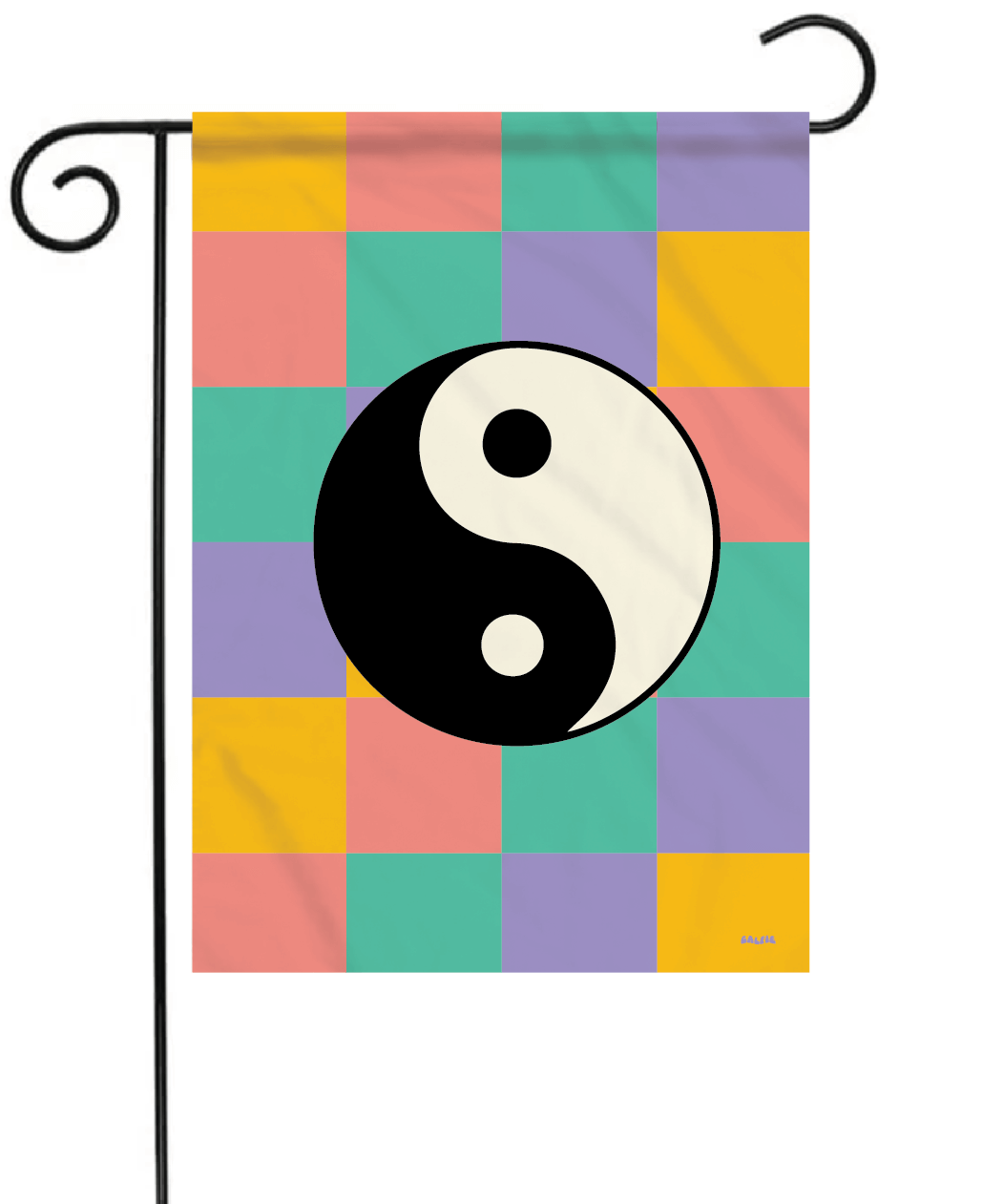 Checkered Yin Yang Garden Flag