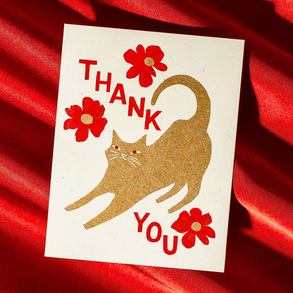 Thank You Cat With Blossoms Greeting Card